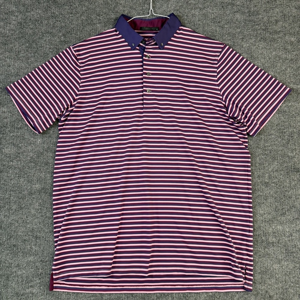 Greyson Polo Shirt Mens Extra Large Pink Purple Striped Golf Performance Stretch